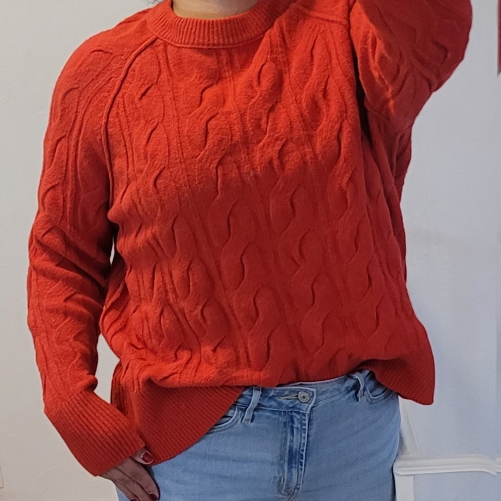 Aerie Vibrant Cable Knit Sweater - Fiery Red